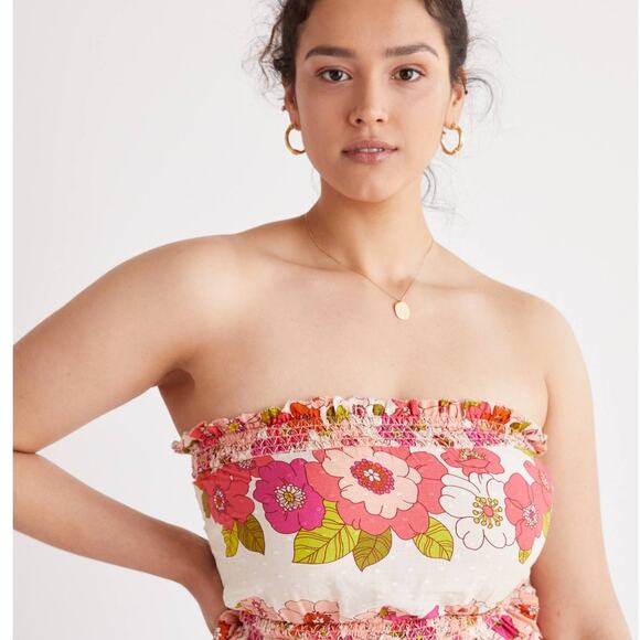 New Anthropologie LOVE THE LABEL Cornelia Tube Top $98 SMALL Floral Smocked - Picture 1 of 4